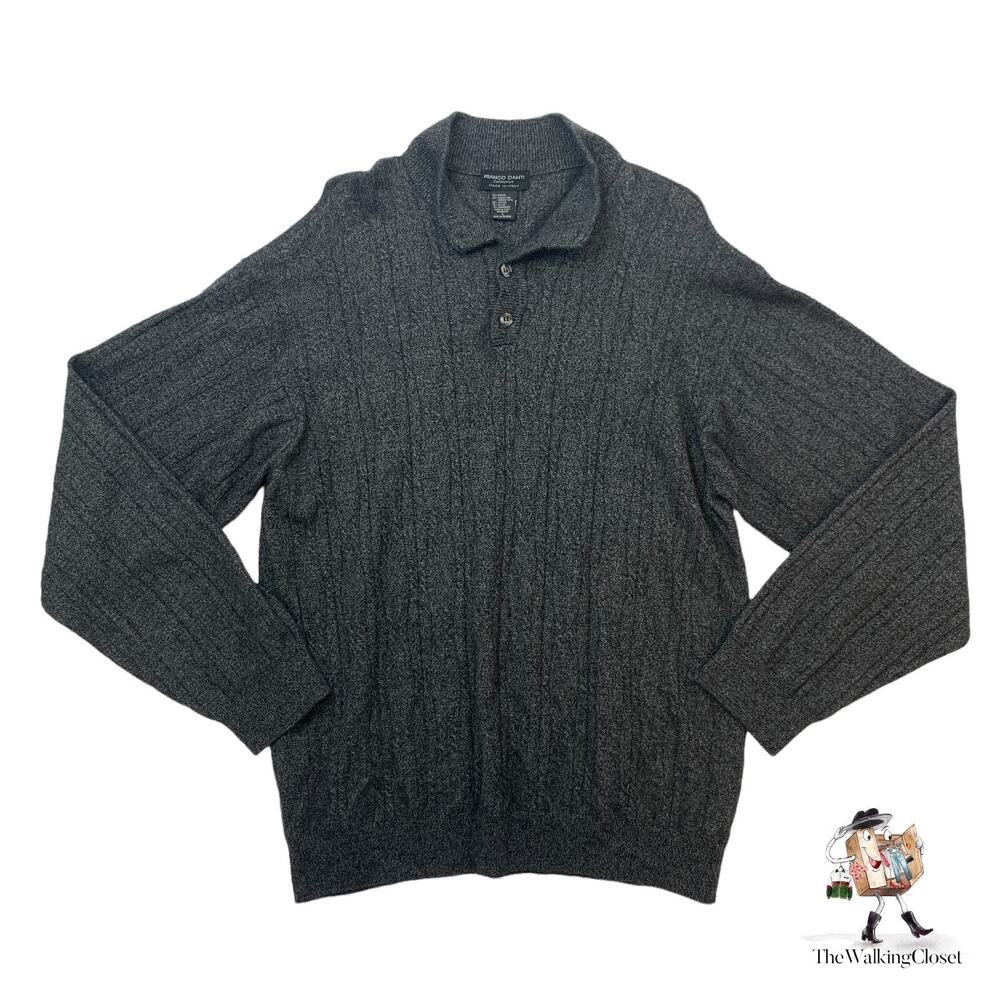 Franco Danti Sweater Mens L Large Charcoal Gray Rayon Wool Cotton Cashmere Blend